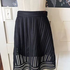 J. Crew Black A-Line Lace Skirt with Gold Zipper eyelet Sz 0